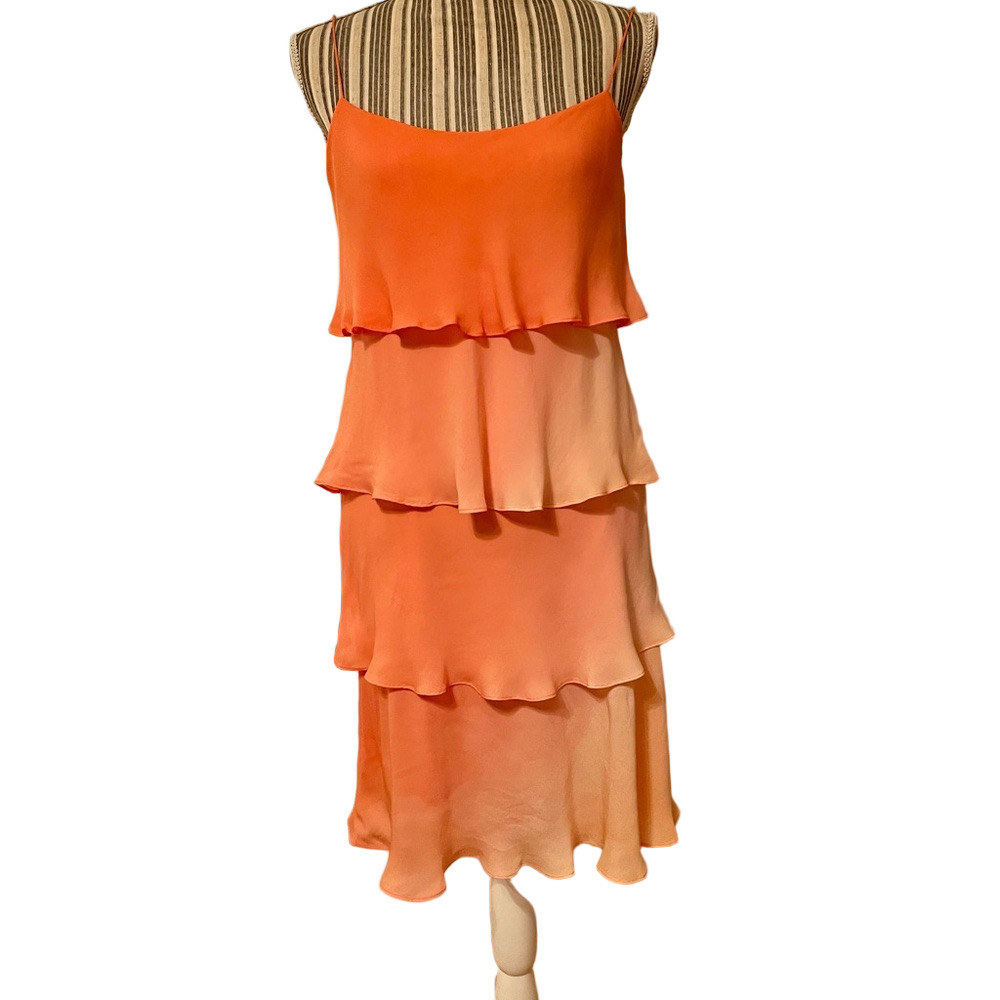 Nine West peach & Orange dress with spaghetti straps & cropped sweater size 8